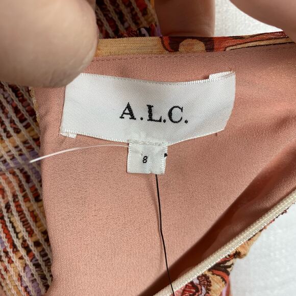 A.L.C. Nude Peach Multi Silk Amina Handkerchief Hem Midi Dress Sz.8 NWT - Picture 8 of 16